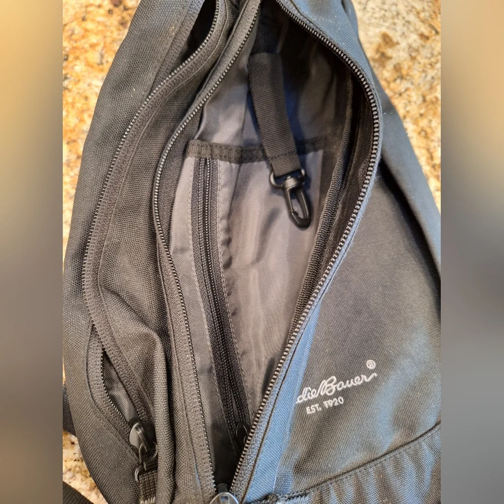 Eddie Bauer Black Sling Bag Double Zip Compartment